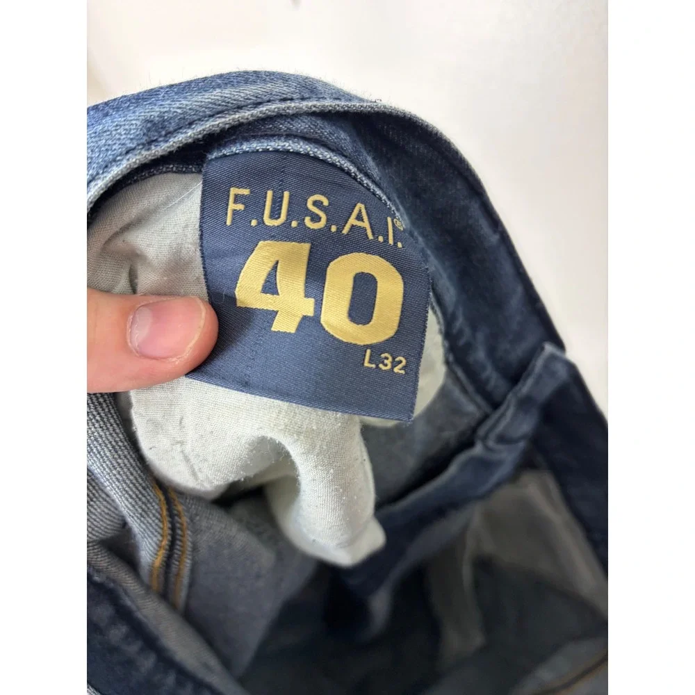F.U.S.A.I. Mens Denim Shorts Size 40 Blue Medium Wash Cuffed Embroidered Pockets